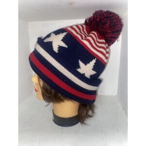 Pugs Flag Patriotic Cuffed Knit Beanie With Pom Hat Size One Size